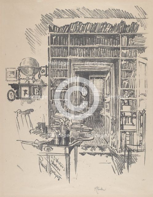 Book-Room at Dr. Wister's, 1912. Creator: Joseph Pennell.