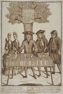 Book seller in Moorfields, on the site of the later Blomfield Street, City of London, 1750. Artist: Anon
