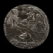 Book, Skull, Bones, and Rider in Landscape [reverse], 1526. Creator: Master M.P.