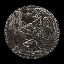 Book, Skull, Bones, and Rider in Landscape [reverse], 1526. Creator: Master M.P.