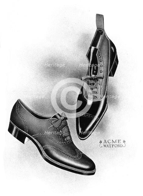 Boot and shoe illustrations, 1908-1909.Artist: Acme