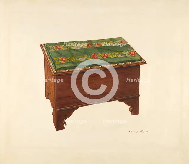 Bootjack with Needlepoint Top, c. 1940. Creator: Richard Taylor.