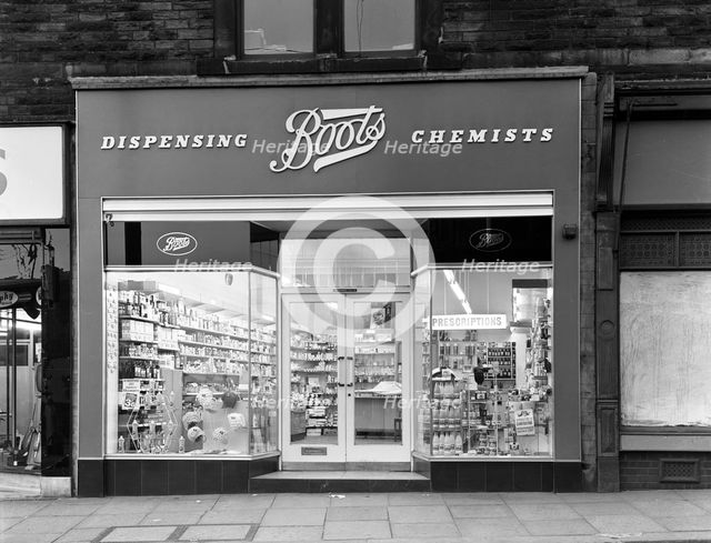 Boots the Chemist, Mexborough, South Yorkshire, 1965. Creator: Michael Walters.