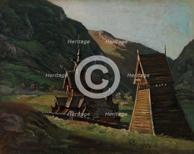 Borgund Stave Church in Laerdal, 1833. Creator: Knud Baade.