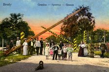 Border passage between Austrian and Russian empires at Brody , c. 1910