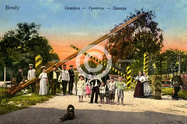 Border passage between Austrian and Russian empires at Brody , c. 1910.
