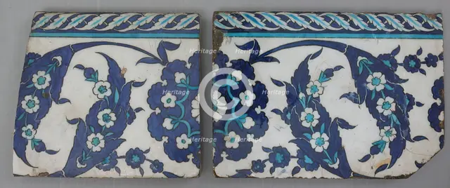 Border Tiles with 'Saz' Leaf Design, Turkey, 16th century. Creator: Unknown.