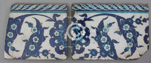Border Tiles with 'Saz' Leaf Design, Turkey, 16th century. Creator: Unknown.