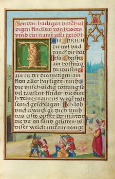 Border with Athaliah Ordering the Massacre of the King's Children, about 1525-1530. Creator: Simon Bening