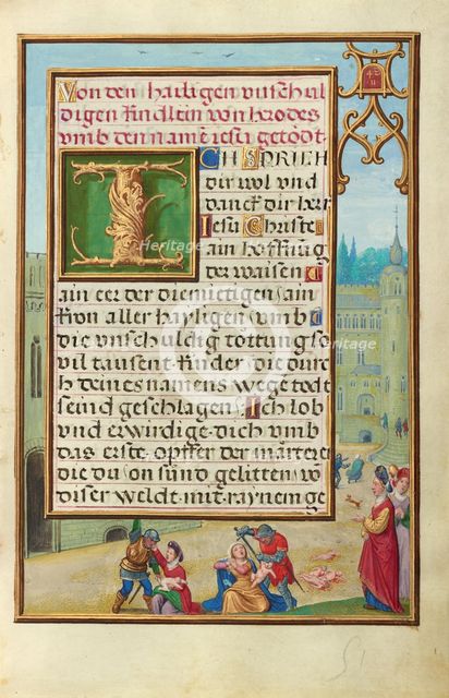 Border with Athaliah Ordering the Massacre of the King's Children, about 1525-1530. Creator: Simon Bening.
