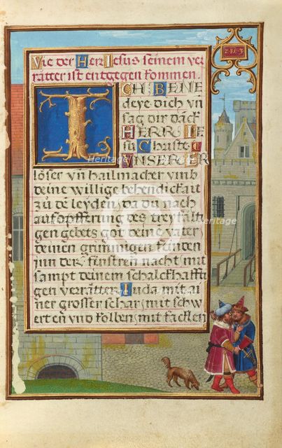 Border with Joab Stabbing Abner; Prayer Book of Cardinal Albrecht of Brandenburg, about 1525-1530. Creator: Simon Bening.