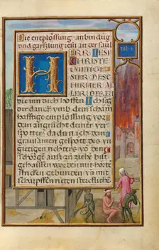 Border with Job Mocked by His Wife and Tormented by Two Devils, about 1525-1530. Creator: Simon Bening