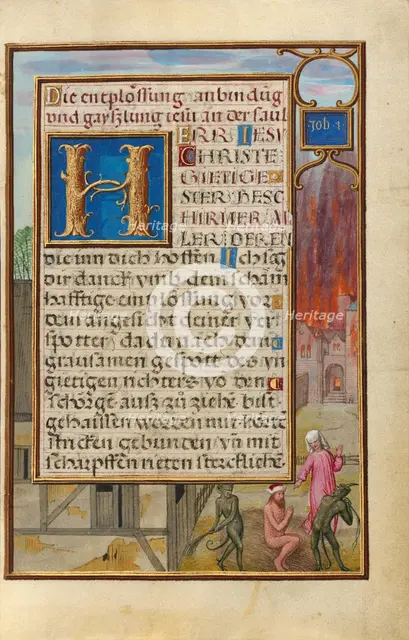 Border with Job Mocked by His Wife and Tormented by Two Devils, about 1525-1530. Creator: Simon Bening.