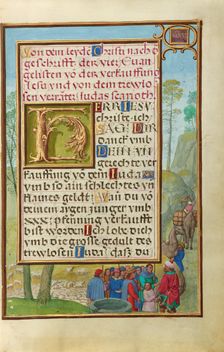 Border with Joseph Being Sold by His Brothers, about 1525-1530. Creator: Simon Bening