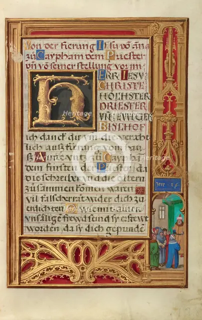 Border with Jeremiah before Johoiakim; Prayer Book of Cardinal Albrecht of Brand..., about 1525-1530 Creator: Simon Bening.
