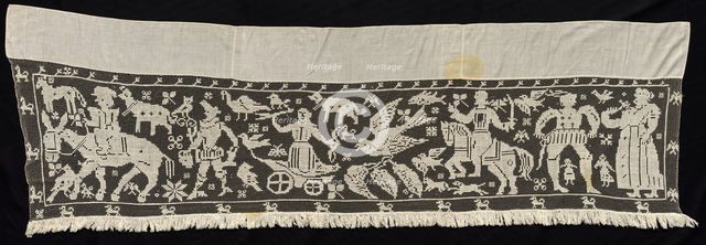Border with Mounted and Standing Figures, Chariots, and Animals, 19th century. Creator: Unknown.