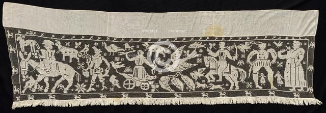 Border with Mounted and Standing Figures, Chariots, and Animals, 19th century. Creator: Unknown.