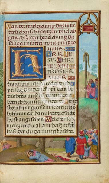 Border with Moses and the Brazen Serpent, about 1525-1530. Creator: Simon Bening.
