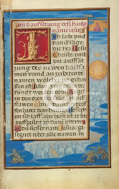 Border with the Adoration of the Name of Jesus, about 1525-1530. Creator: Simon Bening.