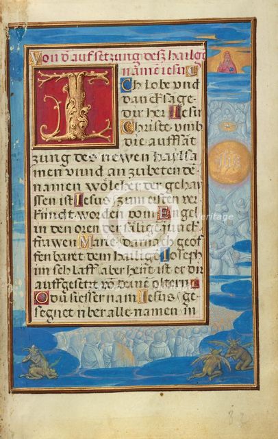 Border with the Adoration of the Name of Jesus, about 1525-1530. Creator: Simon Bening.