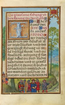 Border with the Arrest of Achior; Prayer Book of Cardinal Albrecht of Brandenburg, about 1525-1530. Creator: Simon Bening