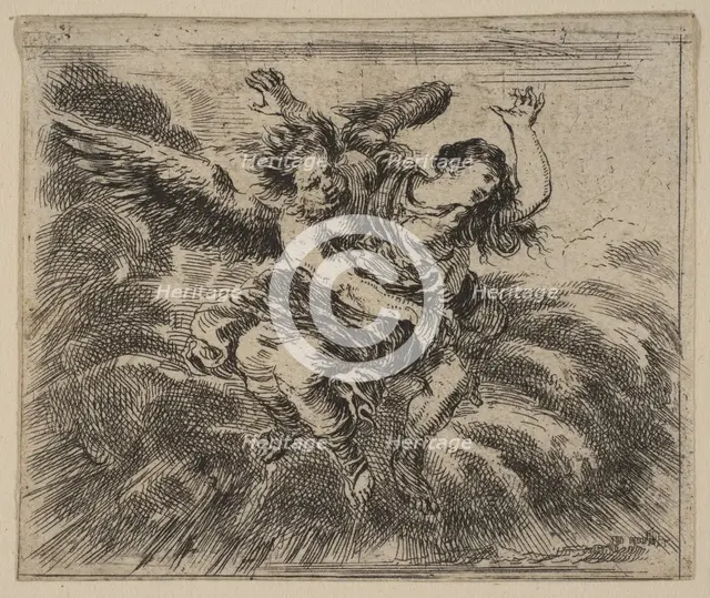 Boreas and Oreithyia, from 'Game of Mythology' (Jeu de la Mythologie), 1644. Creator: Stefano della Bella.