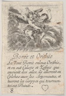 Boreas and Orithyia, from Game of Mythology (Jeu de la Mythologie), 1644. Creator: Stefano della Bella