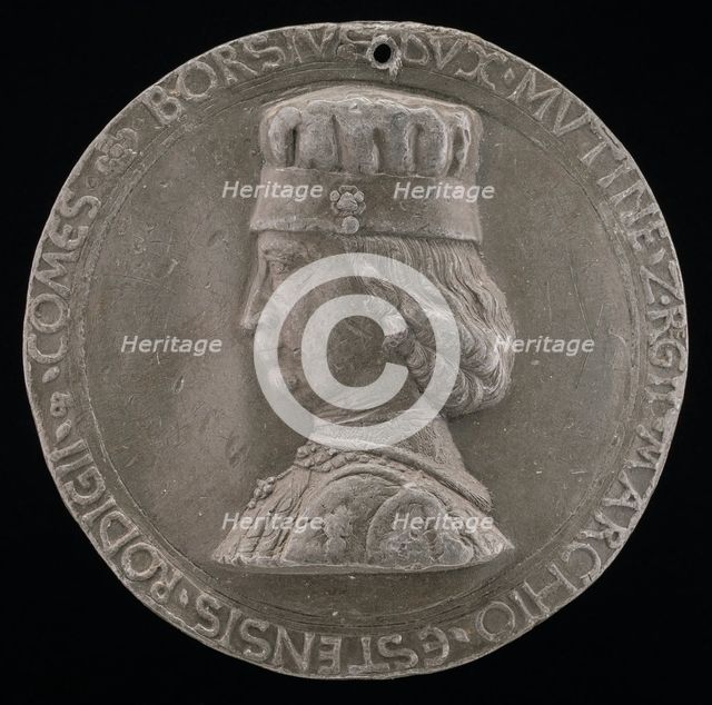 Borso d'Este, 1413-1471, Marquess of Ferrara 1450, Duke of Modena and Reggio 1452 [obverse], 1460. Creator: Petrecino.