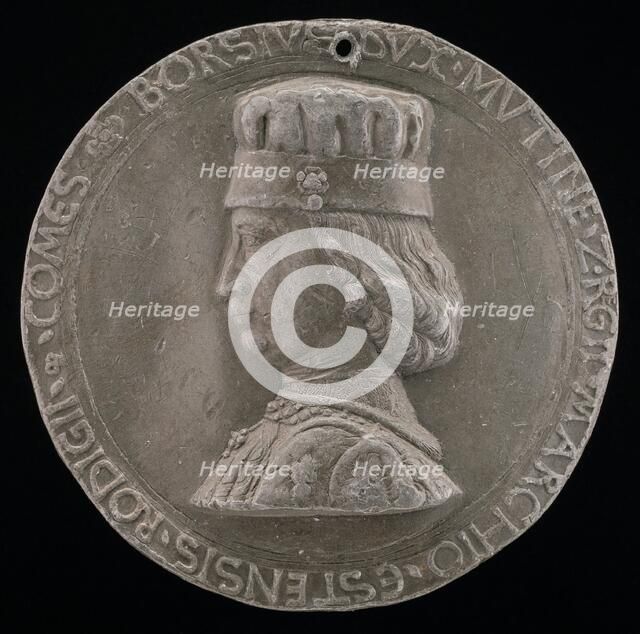 Borso d'Este, 1413-1471, Marquess of Ferrara 1450, Duke of Modena and Reggio 1452 [obverse], 1460. Creator: Petrecino.