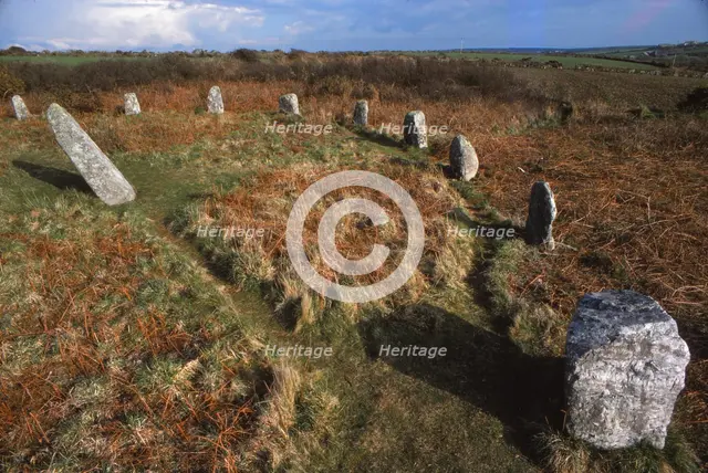 Boscawen-Un Stone Circle near St. Buryan, Penwith, Cornwall, 20th century. Artist: CM Dixon.