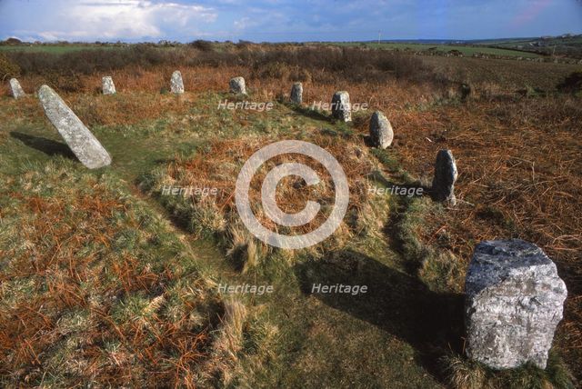 Boscawen-Un Stone Circle near St. Buryan, Penwith, Cornwall, 20th century. Artist: CM Dixon.
