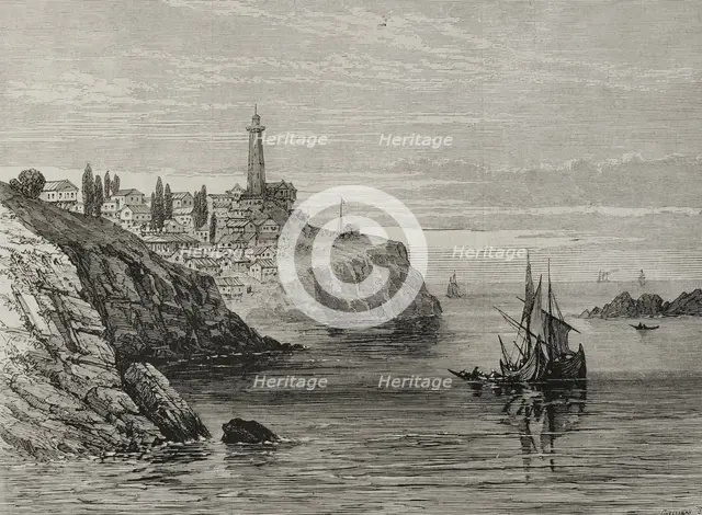 Bosphorus lighthouse at the entrance to the Black Sea, on the European coast, Turkey, 1878. Creator: John Greenaway.