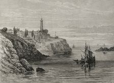 Bosphorus lighthouse at the entrance to the Black Sea, on the European coast, Turkey, 1878. Creator: John Greenaway