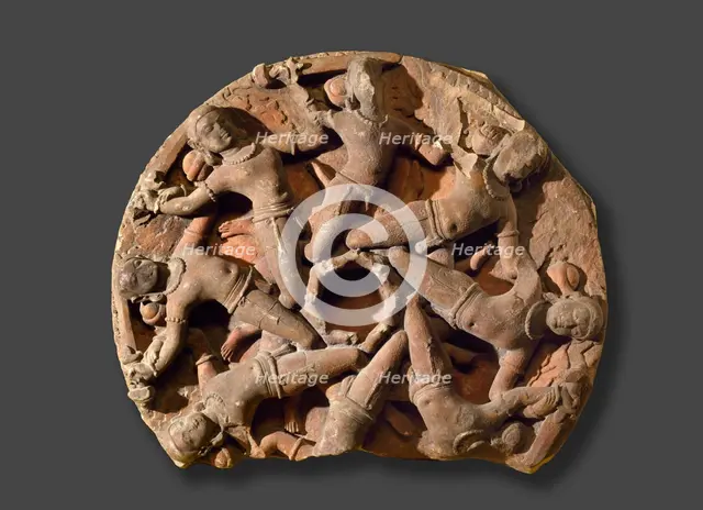 Boss from a temple ceiling with circle of flying warriors, late 8th century-early 9th century Artist: Unknown.