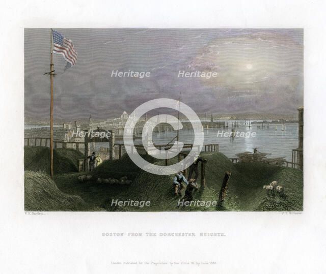 Boston as seen from the Dorchester Heights, USA, 1838.Artist: James Tibbitts Willmore