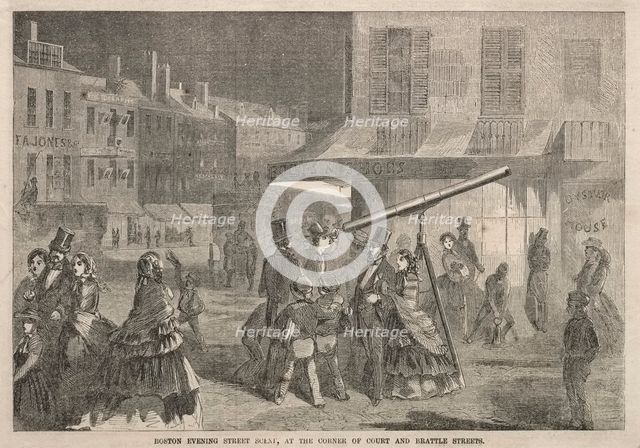 Boston Evening Street Scene, at Corner of Court and Brattle Streets, 1857. Creator: Winslow Homer (American, 1836-1910).