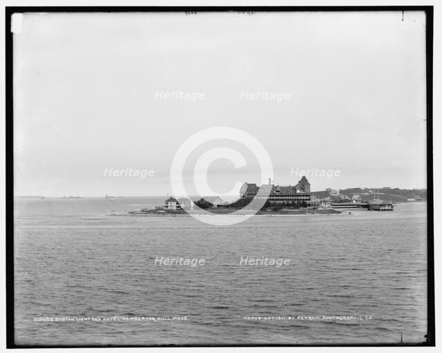 Boston Light and Hotel Pemberton from Paddock's Island, Hull, Mass., c1901. Creator: Unknown.