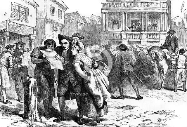 Bostonians reading the Stamp Act, 1765 (c1880). Artist: Unknown