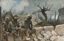 'Bataille de la Somme; Ruines de l'eglise de Dompierre 1916 (1924). Creator: Francois Flameng