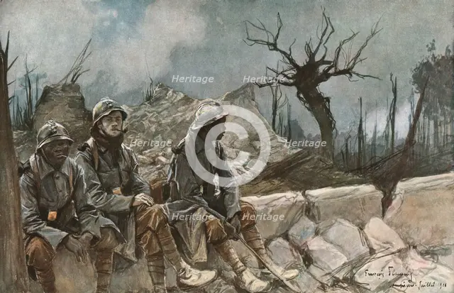 ''Bataille de la Somme; Ruines de l'eglise de Dompierre', 1916 (1924). Creator: Francois Flameng.