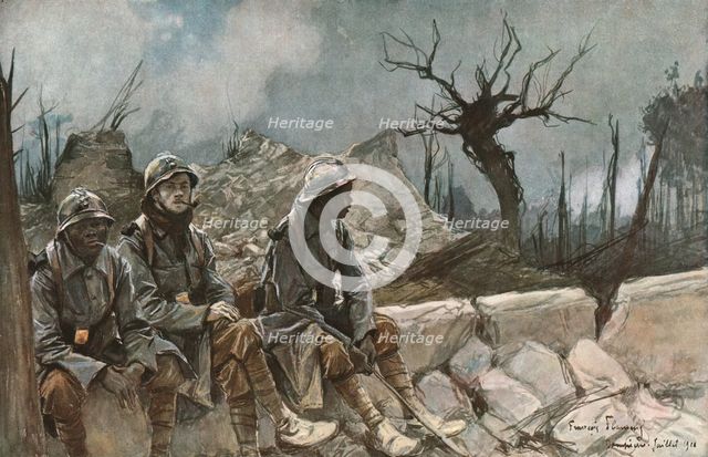 ''Bataille de la Somme; Ruines de l'eglise de Dompierre', 1916 (1924). Creator: Francois Flameng.