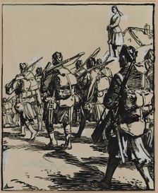 Bataille des frontières: groupe des soldats britanniques, 1914. Creator: Auguste Louis Lepère (French, 1849-1918)