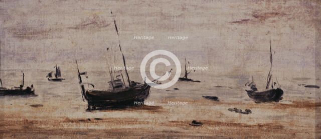 Bateaux échoués à marée basse, c.1895. Creator: Eugene Louis Boudin.