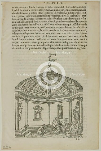 Bath House from Hyperotomachie ou discours du son gede Poli..., 1554, assembled into portfolio 1937. Creator: Jean Goujon.