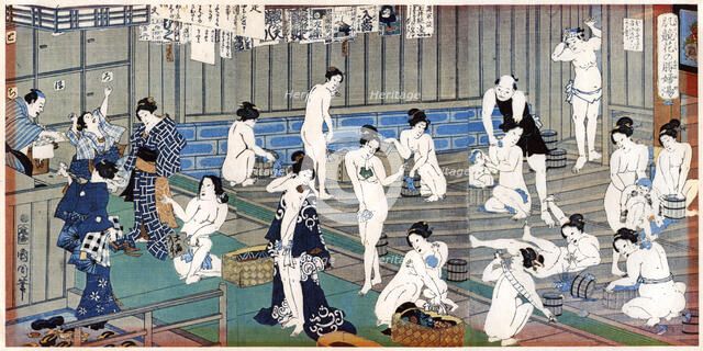 Bath house scene, a print by Toyohara Kunichika, 19th century. Artist: Toyohara Kunichika