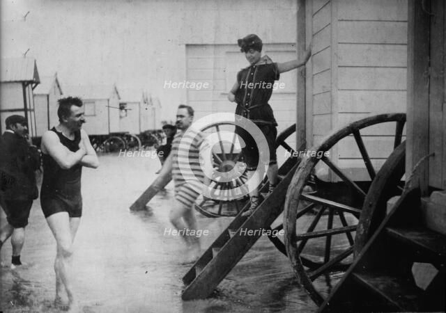 Bather posing for photo - Ostend, 1913. Creator: Bain News Service.