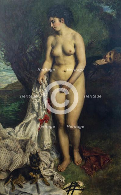 Bather with a Griffon Dog - Lise on the Bank of the Seine, 1870. Creator: Renoir, Pierre Auguste (1841-1919).