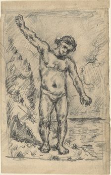 Bather With Outstretched Arms (recto); Study of a Tree (verso), 1874/77. Creator: Paul Cezanne