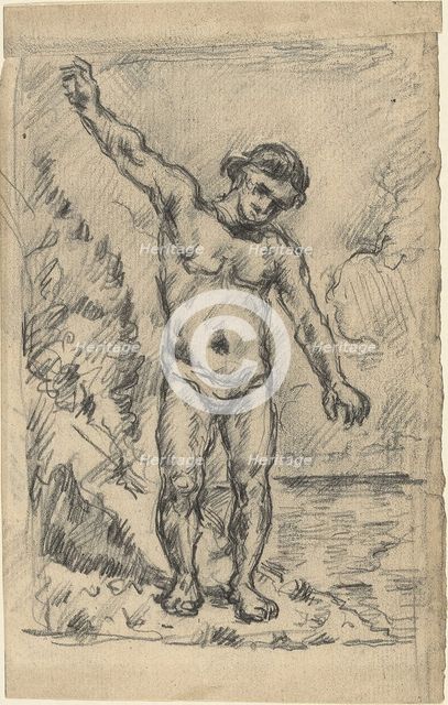 Bather With Outstretched Arms (recto); Study of a Tree (verso), 1874/77. Creator: Paul Cezanne.