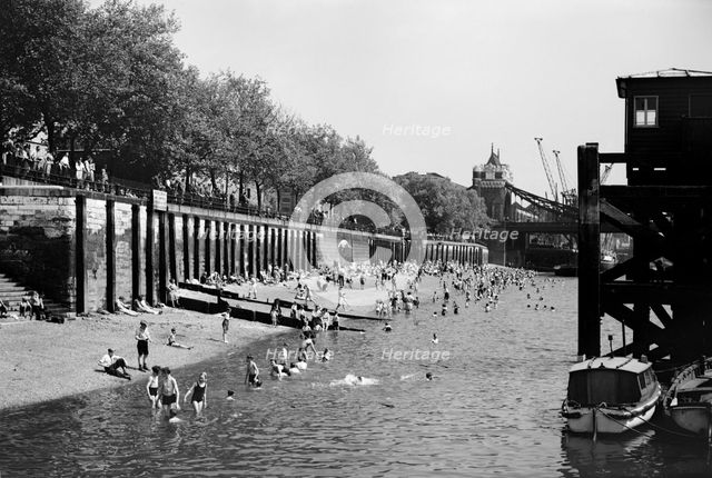 Bathers at Tower Beach, London, c1945-c1965. Artist: SW Rawlings